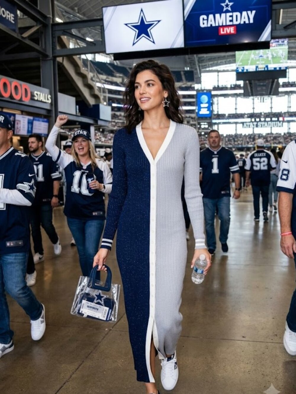 STAUD Ribbed Button-Front Dress w/ Dallas Cowboys Logo